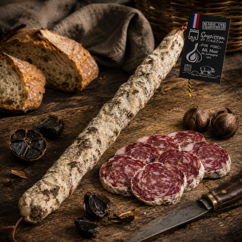 Saucisson sec à l'ail noir de Limagne 180g – Le Picnic Français