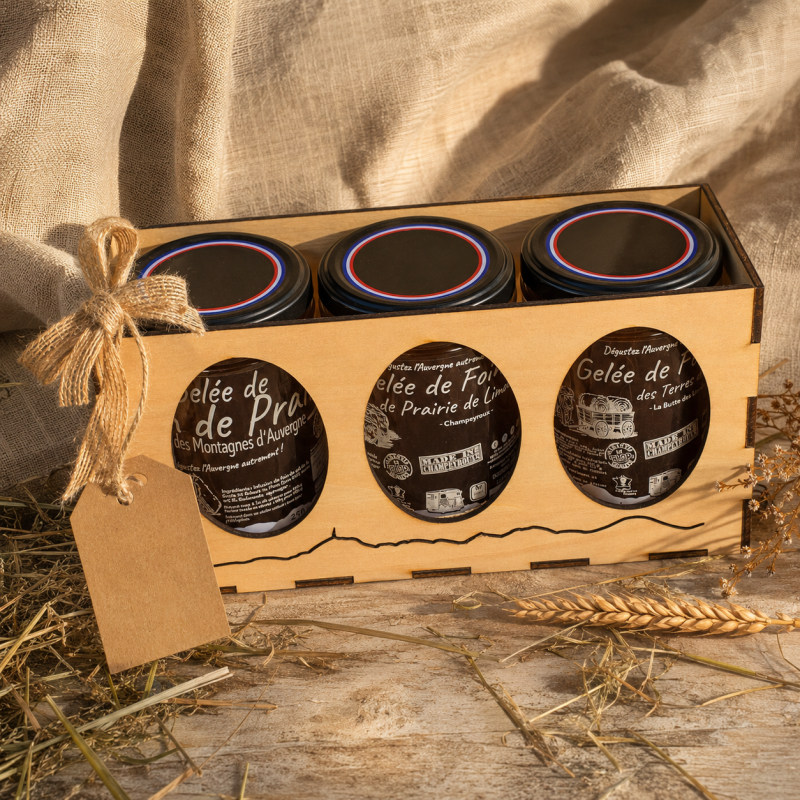 Coffret 3 gelées de foin d'Auvergne en boîte bois – Le Picnic Français